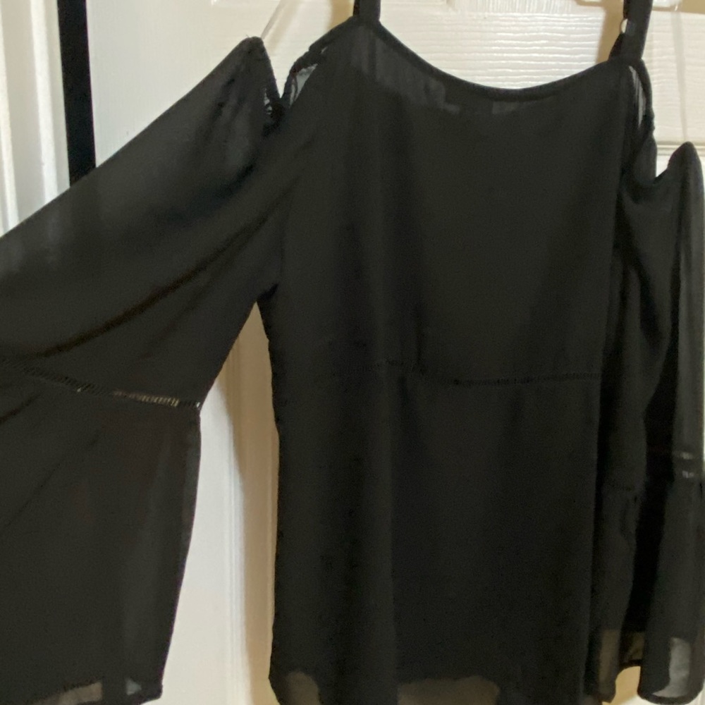 Zenobia black cold shoulder thin strap blouse